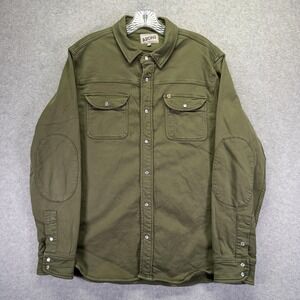 &SONS Shirt Mens Large Green Workwear Pearl Snap Elbow Patches Western Casual